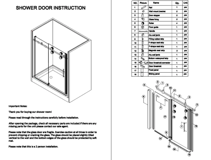 2 Panels Sliding Door Shower Enclosures